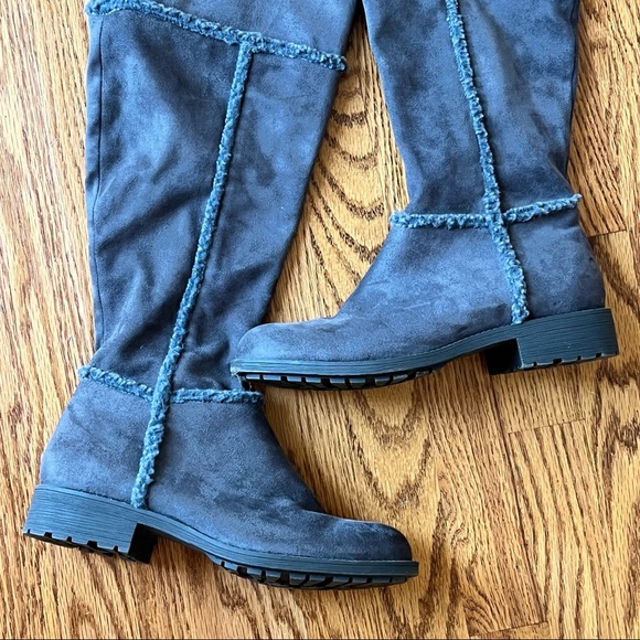 Style Charles Womens Block Heel Faux Leather Gray Suede Boots 8M - Picture 2 of 7